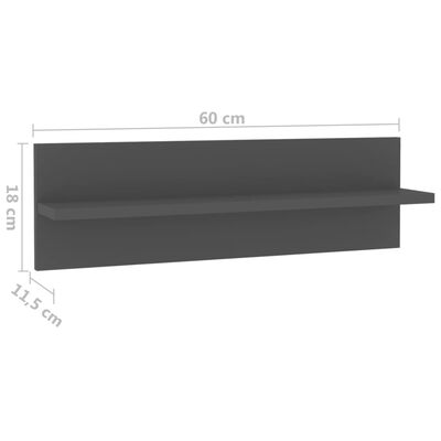 vidaXL sienas plaukti, 4 gab., 60x11,5x18 cm, pelēki, skaidu plāksne