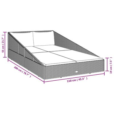 vidaXL dārza gulta, melna, 110x200 cm, PE rotangpalma