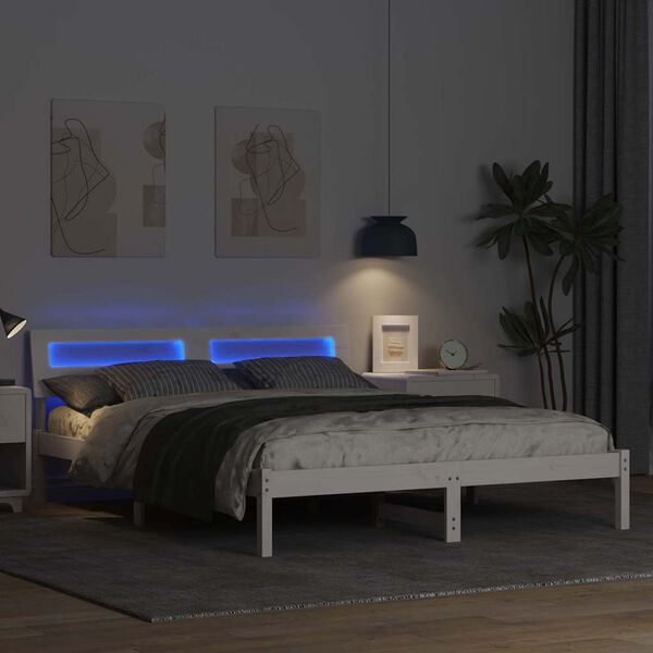 vidaXL Gultas rāmis Balts 150 x 200 cm Ciets priedes koks