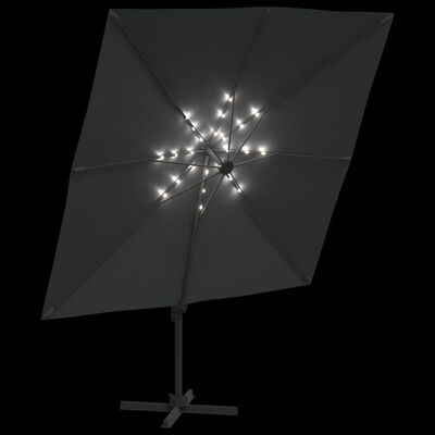 vidaXL LED dārza saulessargs, 400x300 cm, antracītpelēks