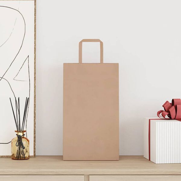 vidaXL papīra maisiņi 50 gab. ar rokturiem, brūni, 21x11x36 cm