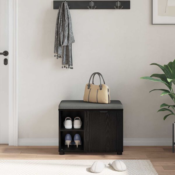 vidaXL Zāles sols ar spilvenu ar plauktu Melnais Ozols 60 x 38 x 46 cm