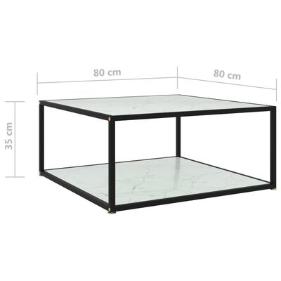 vidaXL kafijas galdiņš, balts, 80x80x35 cm, rūdīts stikls