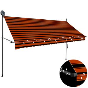 vidaXL izvelkama markīze ar LED, manuāla, 300 cm, oranža un brūna