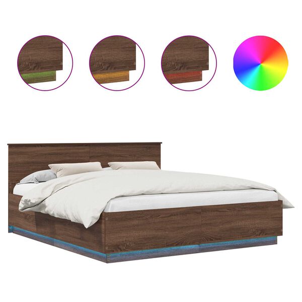 vidaXL Gultas rāmis Brūns ozols 200 x 200 cm Inženierijas koks