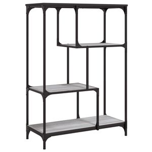 vidaXL grāmatplaukts, pelēks, 81x36x115 cm, inženierijas koks, tērauds