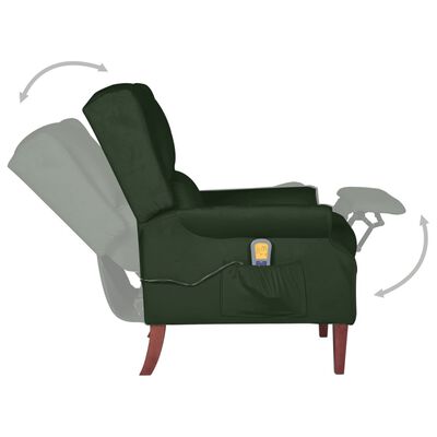 vidaXL masāžas krēsls, atgāžams, tumši zaļš samts