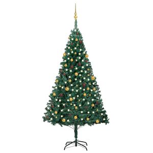 vidaXL izgaismota Ziemassvētku egle ar rotājumiem, zaļa, 240 cm, PVC