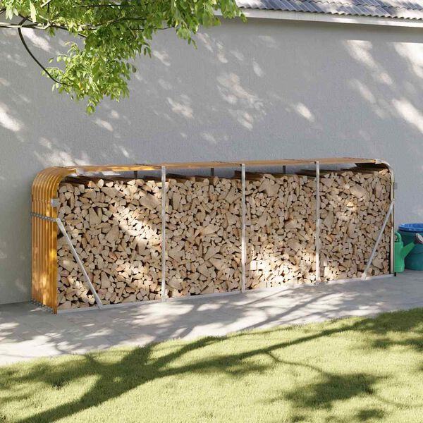 vidaXL malkas statīvs, koka izskats, 300x45x100 cm, cinkots tērauds