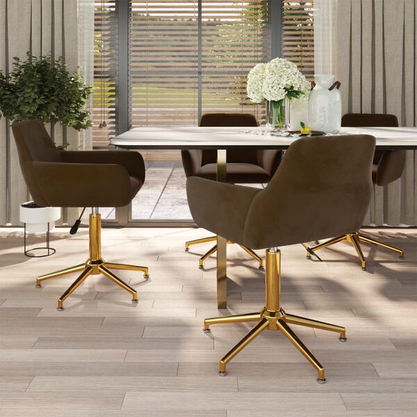 vidaXL grozāmi virtuves krēsli, 4 gab., brūns samts