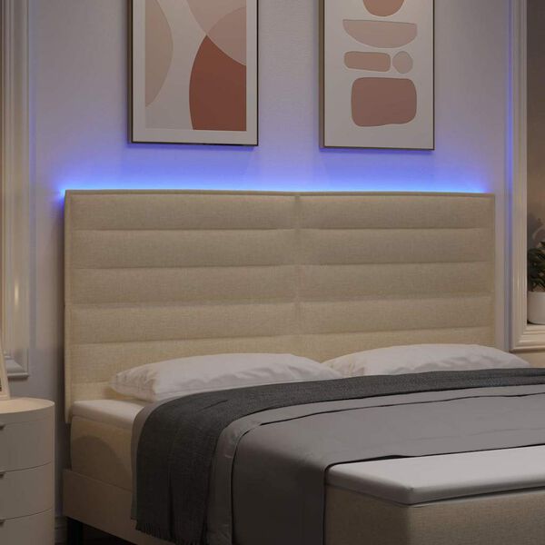 vidaXL LED gultas galva ar galvas klāju Krēmkrāsa 180 cm Poliesters