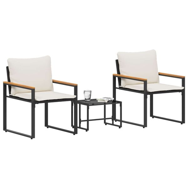 vidaXL Mēbeļu komplekti 3 pcs Melns un krēmkrāsas balts Rotangpalma