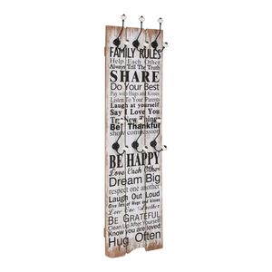 vidaXL drēbju pakaramais FAMILY RULES, 120x40 cm, 6 āķī&scaron;i