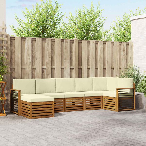 vidaXL Stūru dīvānu komplekts ar spilvenu 7 pcs Dabisks un krējuma