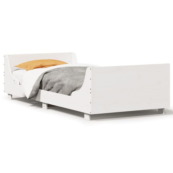 vidaXL gulta bez matrača, balts, 100x200 cm, priedes masīvkoks