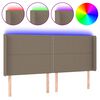 vidaXL gultas galvgalis ar LED, 203x16x118/128 cm, pelēkbrūns audums