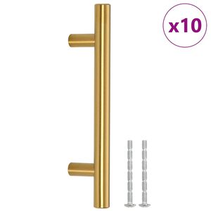 vidaXL skapja rokturi, 10 gab., zelta, attālums starp stiprinājuma caurumiem 96 mm kopējais garums 150 mm, nerūsējo&scaron;ais tērauds