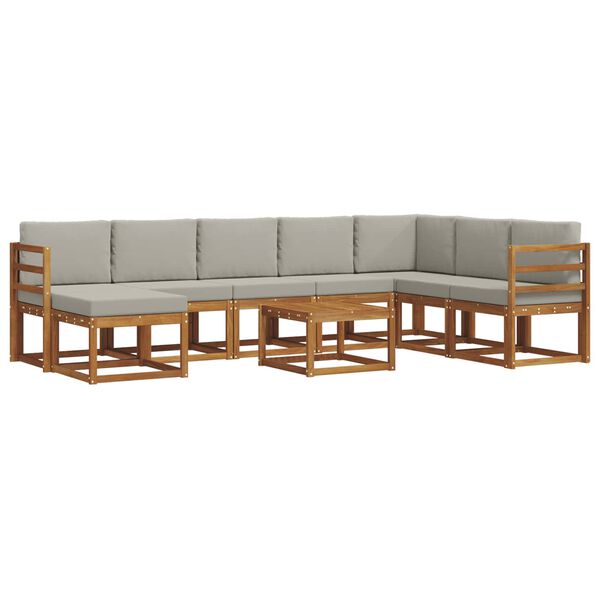 vidaXL Āra dīvānu komplekts ar spilvenu 9 pcs Dabīgs un gai&scaron;i pelēks