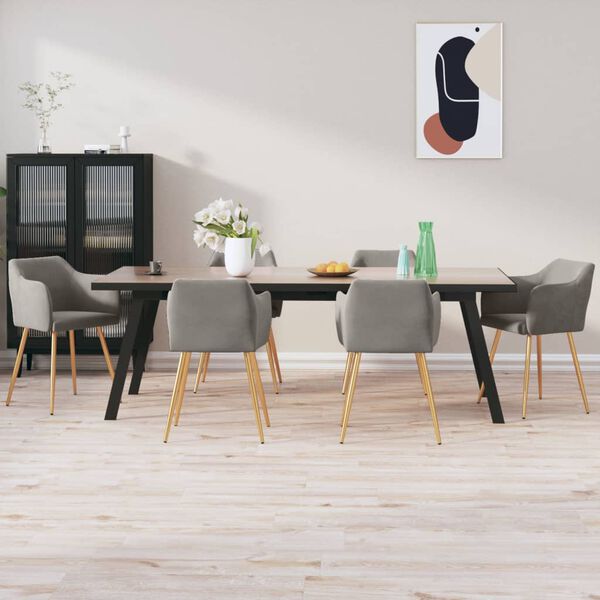 vidaXL virtuves krēsli, 6 gab., gai&scaron;i pelēks samts