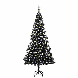 vidaXL izgaismota mākslīgā Ziemassvētku egle ar rotājumiem, 210cm, PVC