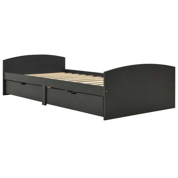 vidaXL gultas rāmis ar 2 atvilktnēm, pelēks priedes koks, 90x200 cm