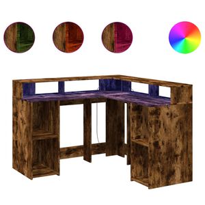 vidaXL rakstāmgalds, LED, ozola krāsa, 130x130x91cm, inženierijas koks