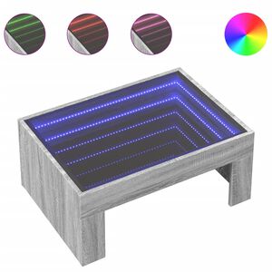 vidaXL kafijas galdiņ&scaron; ar LED, pelēka ozolkoka krāsa, 70x50x30 cm
