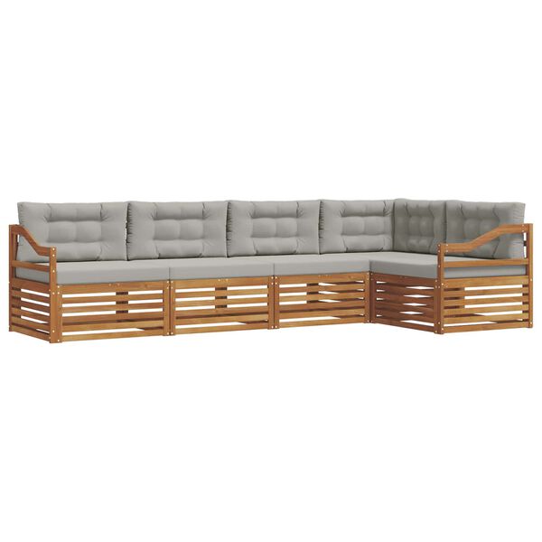 vidaXL Āra dīvānu komplekts ar spilvenu 5 pcs Dabīgs un gai&scaron;i pelēks