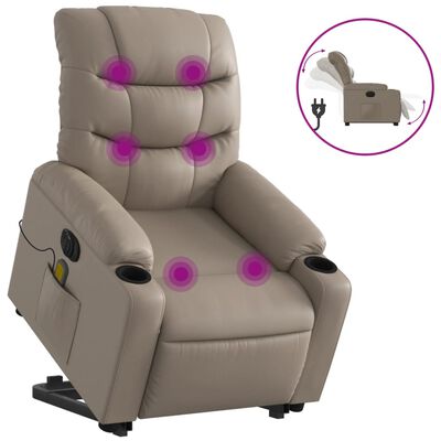 vidaXL elektrisks masāžas krēsls paceļams kapučīno krāsas mākslīgā āda