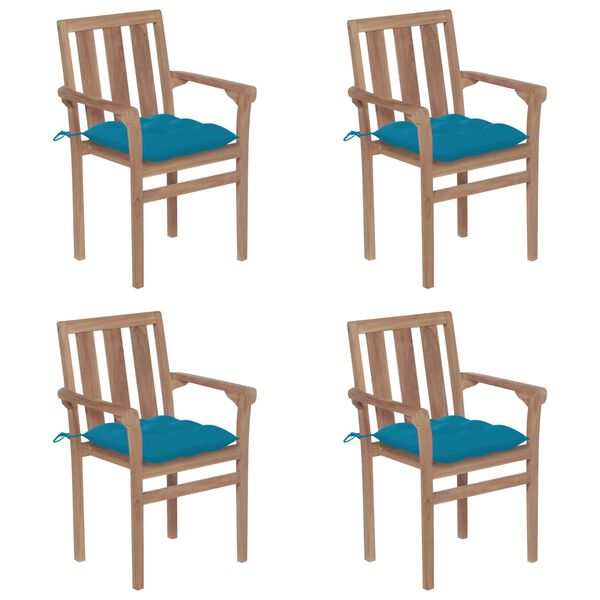 vidaXL dārza krēsli ar matračiem, 4 gab., masīvs tīkkoks