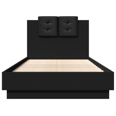 vidaXL gultas rāmis ar galvgali un LED, melns, 90x190 cm