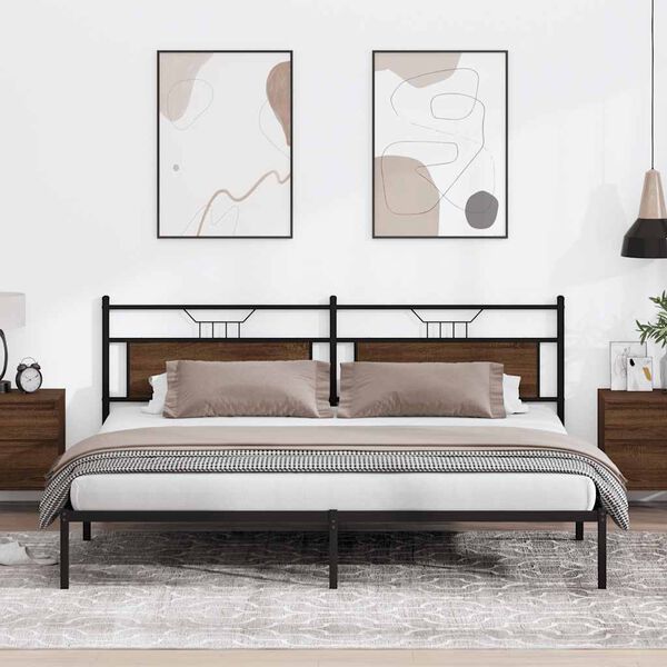 vidaXL gultas rāmis bez matrača, brūns, 200x200 cm, inženierijas koks