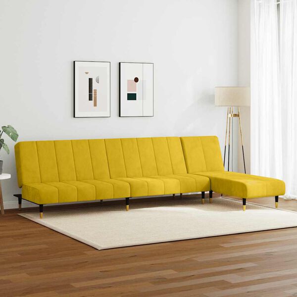 vidaXL divdaļīgs dīvānu komplekts, dzeltens samts