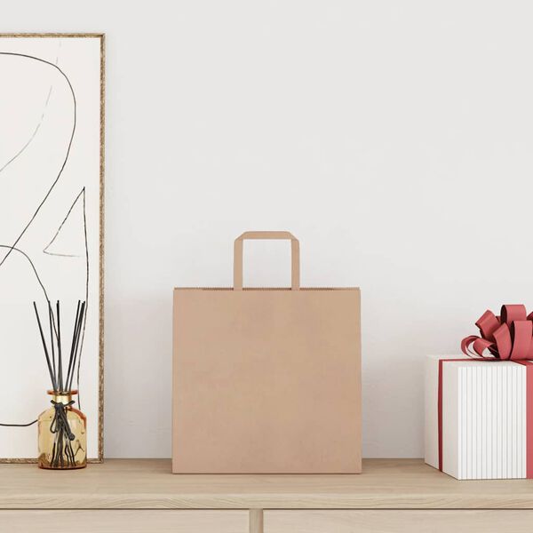 vidaXL papīra maisiņi 50 gab. ar rokturiem, brūni, 26x17x25 cm