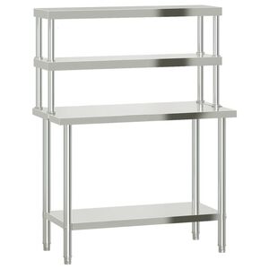 vidaXL virtuves darba galds ar plauktu, 110x55x150 cm, tērauds