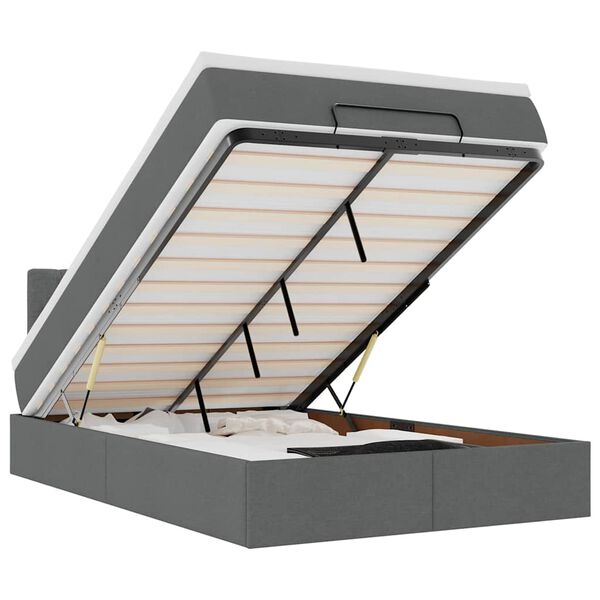 vidaXL Osmaņu gultas rāmis ar matrača tum&scaron;i pelēks 120x190 cm audums