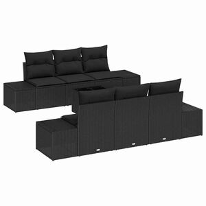 vidaXL Dārza dīvānu komplekts ar spilvenu 8 pcs Melna poliratāns