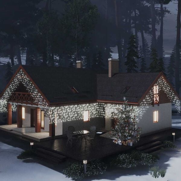 vidaXL LED lampiņu aizkars, 10 m, 400 vēsi baltas LED, 8 funkcijas