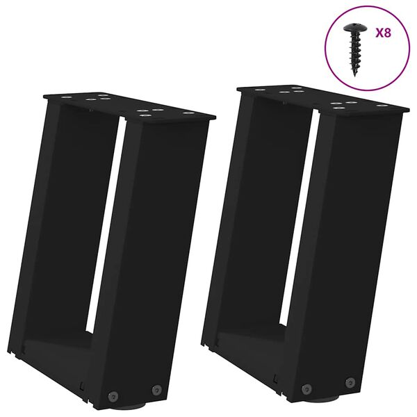 vidaXL kafijas galdiņa kājas, 2 gab., U-veida, melnas, 30x(30-31) cm, tērauds