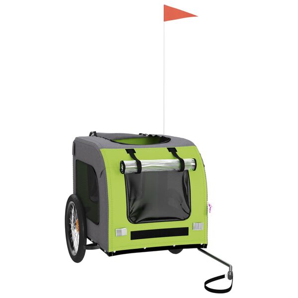vidaXL mājdzīvnieku velo piekabe, zaļa ar pelēku, audums, dzelzs