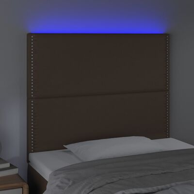 vidaXL gultas galvgalis ar LED, 90x5x118/128 cm, brūna mākslīgā āda