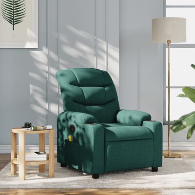 vidaXL masāžas krēsls, atgāžams, tumši zaļš audums