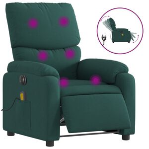 vidaXL elektrisks masāžas krēsls, atgāžams, tum&scaron;i zaļ&scaron; audums