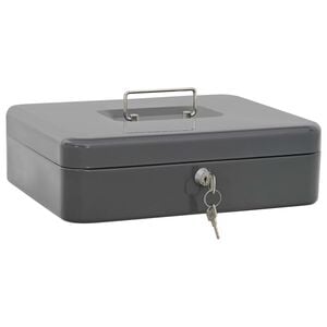 vidaXL Naudas kaste ar slēdzeni Tum&scaron;i pelēka 30 x 24 x 9 cm Tērauds