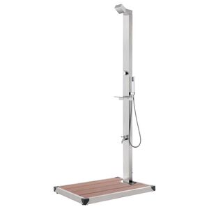 vidaXL dārza du&scaron;a ar brūnu pamatni, 225 cm, nerūsējo&scaron;s tērauds