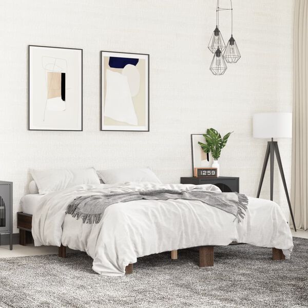 vidaXL gultas rāmis, brūna ozola, 150x200cm, inženierijas koks, metāls