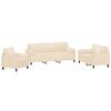 vidaXL trīsdaļīgs dīvānu komplekts ar spilveniem, krēmkrāsas samts