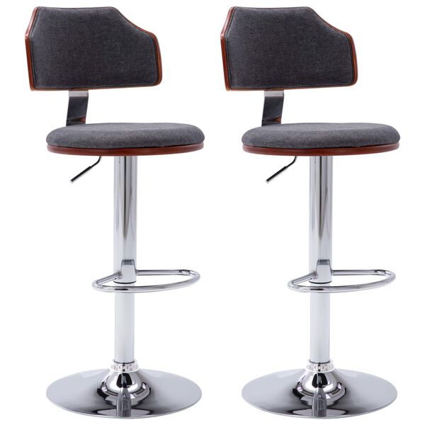 vidaXL bāra krēsli, 2 gab., izliekts koks, tum&scaron;i pelēks audums