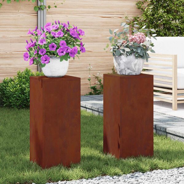 vidaXL Augu statīvs 2 pcs Rūsa 24 x 24 x 55 cm Novecināts tērauds
