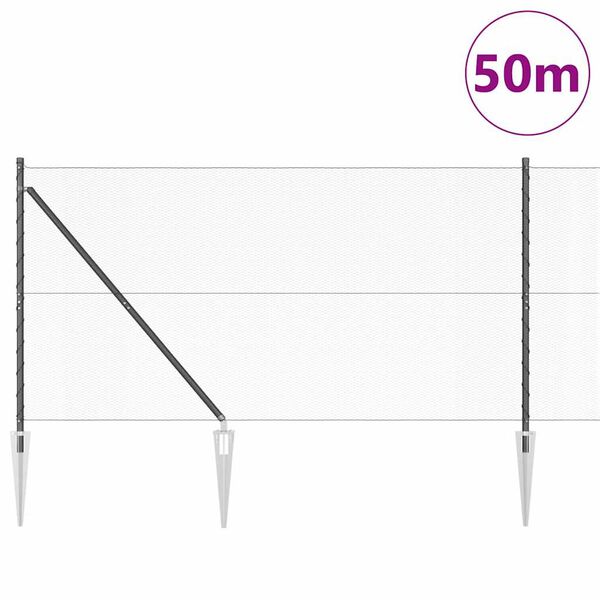 vidaXL Žogs ar stabiem. Pelēka 1.4 x 50 m PVC pārklāts tērauds